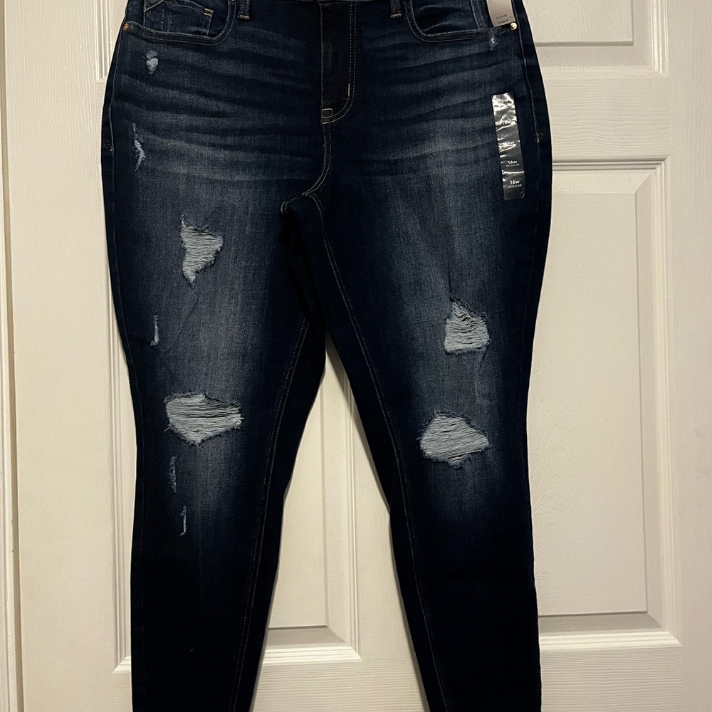 Chic Maurices Dark Wash Distressed Skinny Jeans